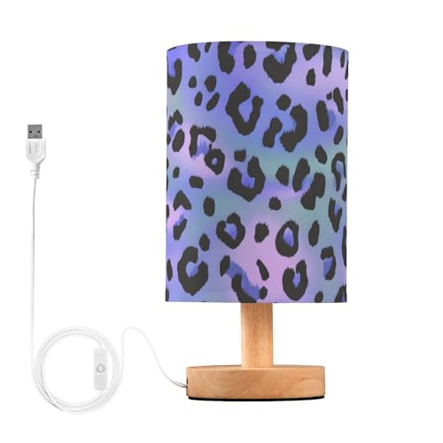 senya Table Lamp for Bedroom Living Room, Blue Laser Leopard Print Bedside Lamps with USB Charging Ports Nightstand Light Lamps