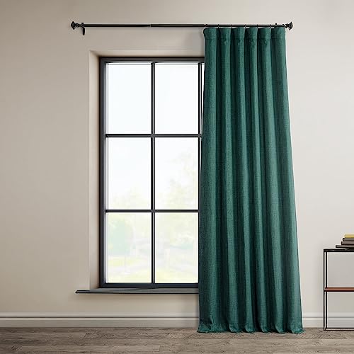 HPD Half Price Drapes Zasłony zaciemniające z teksturą lnu, sztuczny len, do sypialni, dł. 213 cm, (1 panel), do salonu, dekoracja domu, 127 x 213 cm (szer. x dł.), turkusowo-łupkowe