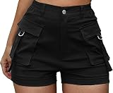 ZODLLS Women's Shorts Elastic Waist Cargo Shorts with Pockets Black Shorts S