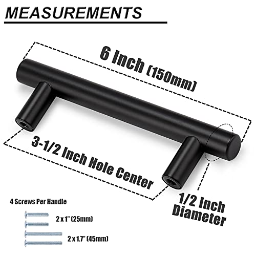 Image of Probrico 20 Pack|3-1 /2 Inch Hole Centers Stainless Steel Cabinet Handles Black,Cabinet Pulls Round T Bar Drawer Dresser Pulls, Closet Door Handles Kitchen Furniture Hardware,Total Lenght:6 Inch