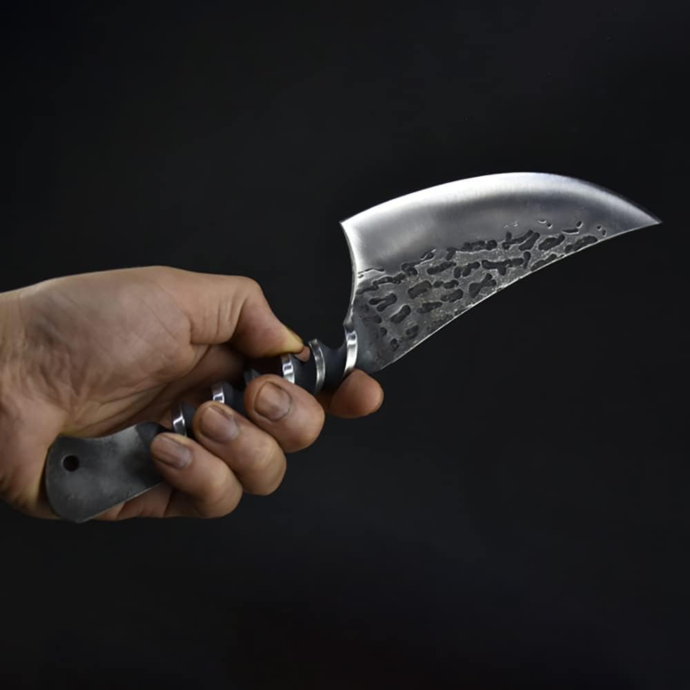 Meat knife Cleaver, 5.3 Inch Boning Knife Fisheye Meat Cleaver 7Cr17MoV Hand Forged Outdoor Viking Knife Twist Steel Handle Kitchen Machete (Color : A, Kitchen Knife Size : 5.3 inch)