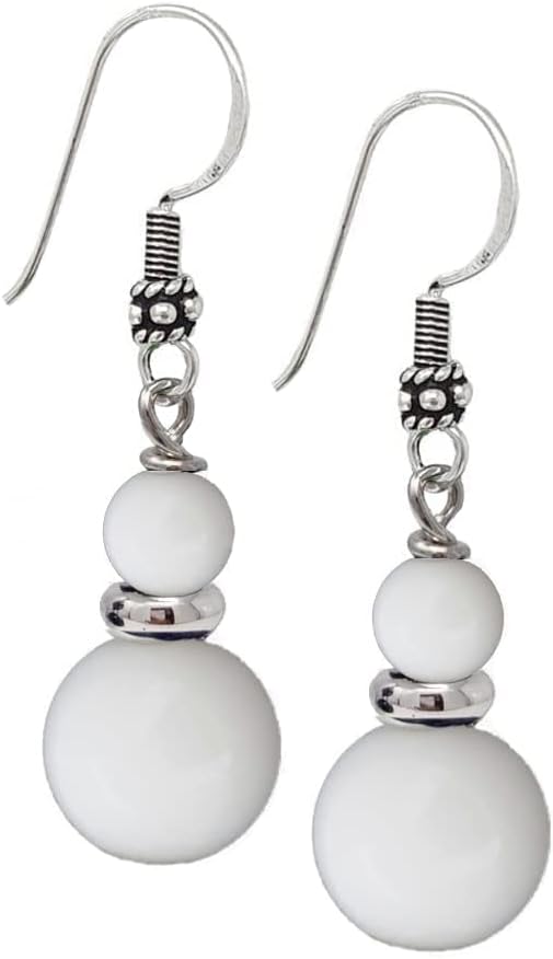 Handmade Women's Natural Gemstone Double Beaded Sterling Silver Dangle Drop Earrings | Gift for Women, Girls