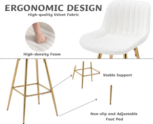 Cimota Swivel Bar Stools Set Of 2 Modern Barstools Velvet Bar Chairs 32 Inch Stools With Back And Gold Base For Kitchen Counter/Home Bar/Pub, Cream/White #TOP4