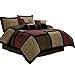 Chezmoi Collection Micro Suede Patchwork 7-Piece Comforter Set, Full or Double, Brown/Burgundy/Black