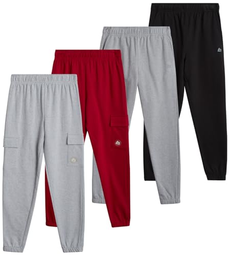 RBX Boys Sweatpants - 4 Pack Performance Fleece Basic Boys Joggers, Athletic Track Pants with Elastic Waistband (8-16)