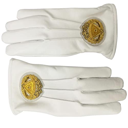 BRICKS MASONS Soft Leather Masonic Gloves Grand Master Bullion Embroidery, Large