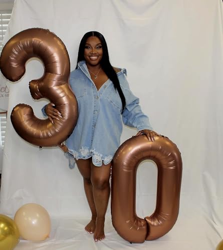Image of Number Balloons 0 Balloon 40 inch Coffee for 10th Birthday Party Decoration | Saturated Color, Large 40 inch, With Inflation Straw & Hanging Holes, Great for Thanksgiving, Vintage & Cowboy Theme Party
