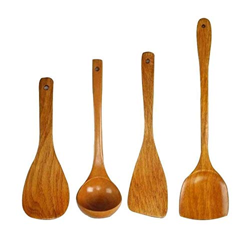 CTRLZS 4Pcs Wooden Shovel Spoon Non Stick Wood Long Rice Spatula Kitchen Cooking Utensil Hand Stir Fry Tools Sets