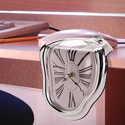 Ekdjkk Melting Clock, Decorative Dali Watch Melting Clock, Surrealistic Table Shelf Desk Fashion Clock Salvador Dali Inspired Funny Home Office Desks Watch (Silver) #TOP14
