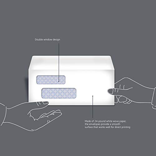 Amazon Basics #9 Envelopes With Peel & Seal, Double Window, Security Tinted, 500-Pack, White #TOP4