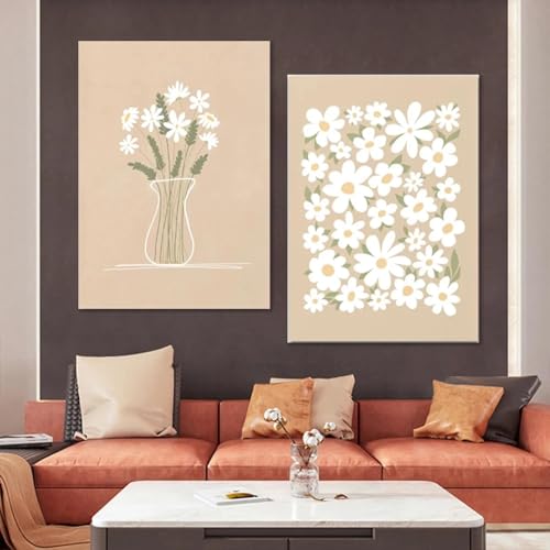 Impression sur toile vintage abstraite marguerite 60x80cm lot de 3 affiches sans cadre