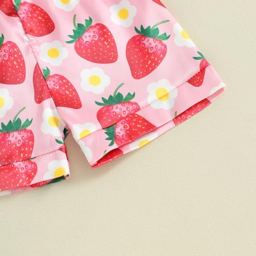 Toddler Girl Summer Pajamas 12 months 2t 3t 4t 5t 6t 7t Short Sleeve T-Shirt Top Strawberry Shorts Baby Sleepwear Set (Pink Strawberry, 2-3 Years) - Thumbnail 6