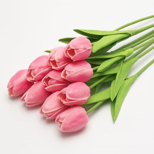 Image of Xtore inchSilk Tulip Bunch - Realistic Pink Artificial Flowers for Home Decor (Pack of 10, Pink)