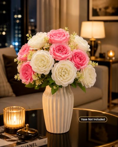 Image of Divyakosh Artificial Flower for Vase's (10 Peony Flowers), Artificial Flowers Bunch (Vase Not Included), Luxury Floral Centerpiece for Living Room Dining Table Office Decor