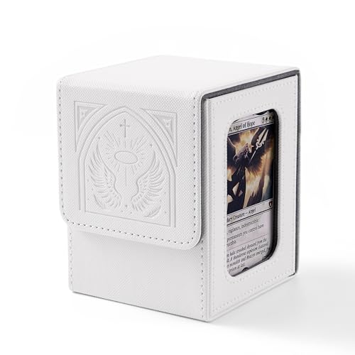 Venssu デッキケース トレカケース mtgカードディスプレイウィンドウ 100枚 二重 三重スリーブ対応 縦入れ 仕切り2つとトップローダー１つ付き 革 (天使)（Amazon）