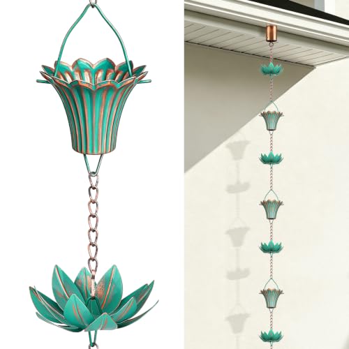 10 FT Lotus Rain Chain with Adapter for Gutters Downspouts Outside