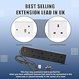 Wolf Power Extension Lead, 4 Gang, 2 Metre Extension Cable with UK 3 Pin Plug & Socket, Wall Mountable Power Strip for Home, Office & Appliances (Black, 1 Pack) - Image 3