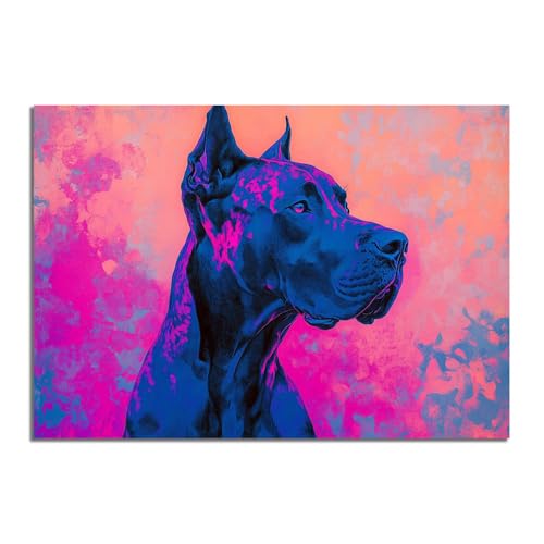 Portrait chien néon bleu toile 70x100cm pour réveiller un mur blanc sans âme