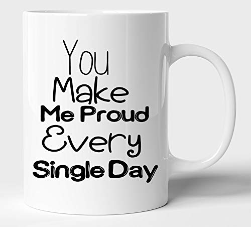 BLISSart Ceramic Coffee Mug, White, 350 ml, 1 Piece, You Make Me Pround Printed Motivational Gift for Students Home Office