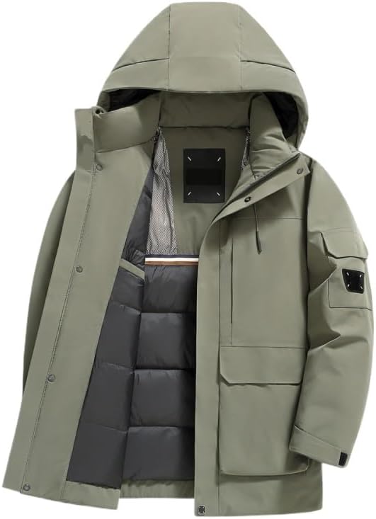 Mens Hooded Down Jacket Winter Casual Outdoor Sport Versatile Workwear Puffer Jackets Coat