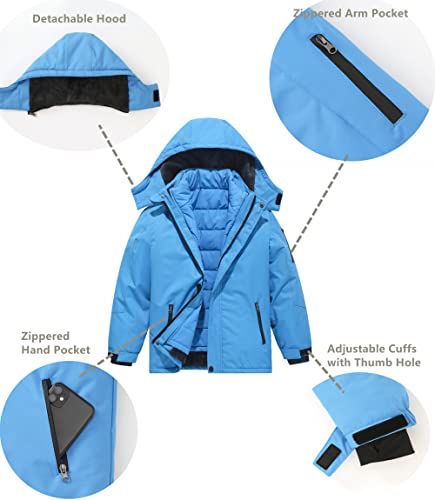 Ggleaf Boy's 3 In 1 Waterproof Ski Jacket Warm Winter Snow Coat Hooded Fleece Raincoats Blue 8 #TOP4