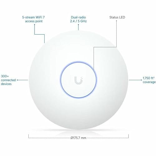 Ubiquiti Ponto de acesso sem fio U7 de banda dupla Wi-Fi 7 IEEE 802.11n/ac/ax/be/v/r/k 4,30 Gbit/s - Imagem 3