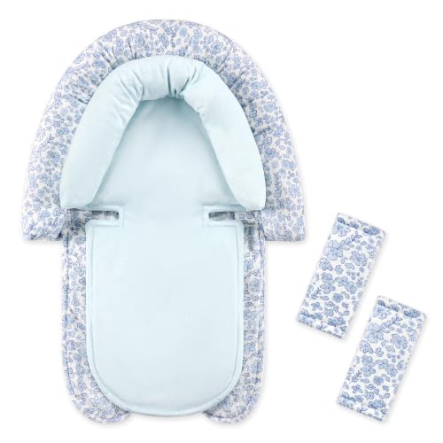 Image of Baby Car Seat Head Support for Newborn, 2 in 1 Infant Car Seat Head Body Support with Strap Pads, Soft Stroller Cushion Pillow Insert for Girls, Fits for Stroller, Swing, Blue