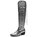 GLOBALWIN Women's Silver Cowboy Boots Western Boots Metallic Fashion Over The Knee Thigh High Cowgirl Boots Low Heel Size 7M