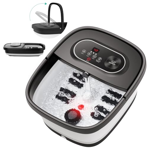 Snailax Foot Spa with Heat, Foot Bath, Collapsible Foot Spa Bath Massager with 8 Massage Rollers, Temperature Control, Bubbles, Pumice Stone, Foot Soaking Tub, Pedicure Foot Spa
