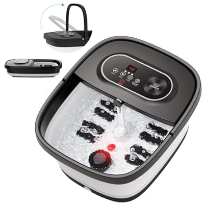 Snailax Foot Spa with Heat, Foot Bath, Collapsible Foot Spa Bath Massager with 8 Massage Rollers, Temperature Control, Bubbles, Pumice Stone, Foot Soaking Tub, Pedicure Foot Spa