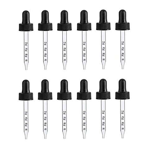 Comfort Axis Calibrated Straight Tip Glass Droppers for 30ml Bottles, 1 Ounce, Black, 12 Pack Cover