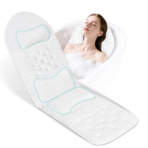 Full Body Bath Pillow for Bathtub Thick Soft Tub Cushion with Non-Slip Suction Cups Dual Hooks Luxury Spa Pillow for Neck Back and Hip Support 55 x 18