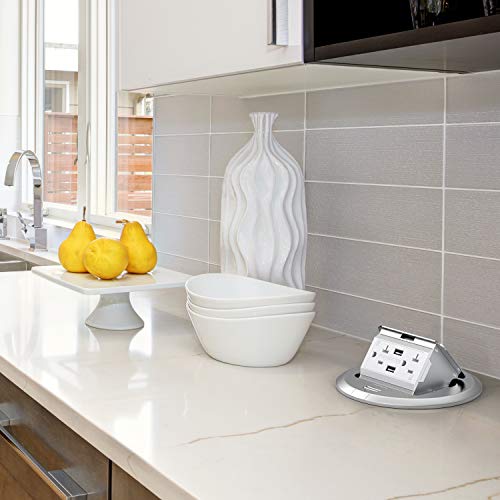 Webang Round Pop Up Floor Outlet Box With 20 Amp Usb Tamper-Resistant Tr Receptacle Outlet, Corrosive Resistant Hardware, Etl Listed, Silver #TOP6