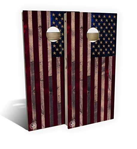 Slick Woody's Professional-Grade Cornhole Boards - 4'x2' Solid Wood Regulation Patriotic Woodgrain Corn Hole Toss Game with 8 Resin Filled Bags