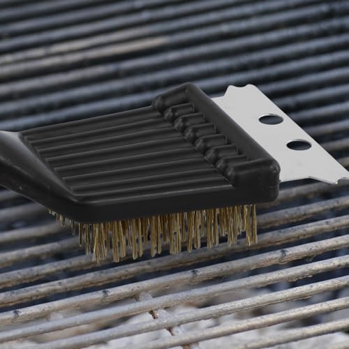 QWORK® 3er-Set Grillbürsten - Messingborsten & Edelstahl Schaber - für BBQ & Grillreinigung