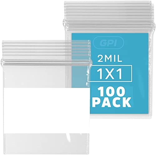 1" x 1" Tiny Zip Bags, 100 Pack, 2 Mil, Write with White Block, GPI POLY