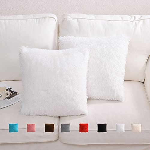 YUSOKI White Faux Fur Throw Pillow Covers-20 x20,Set of 2-Fluffy Fuzzy Shaggy Cute Cushion Cases Pack of 2 Soft Fleece Pillow Shams Zipper Closure for Sofa Bed Decor Couch Bedroom Without Insert