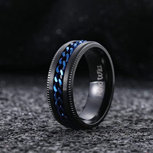 Image of King Will Black /Blue Stainless Steel 8mm Rings for Men Center Chain Spinner Ring, Size 7-14
