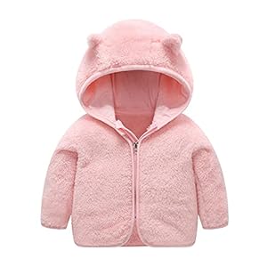 Niedlich Winterjacke Hoodie Fleecejacke mit Bärenohren Jungen Mädchen Wintermantel Neugeborenes Plüsch Reißverschluss Outwear Hooded Warme Manteljacke Fleece Gefütterte Jacke Baby Kinder (6-12 Months)