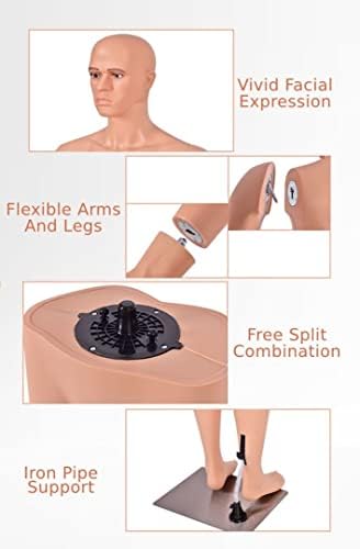 GiantexUK 184cm Male Mannequin, Detachable Full Body Dress Form with Metal Base, Rotatable Head and Arms, Adjustable Mannequin Stand for Retail Clothing Shops