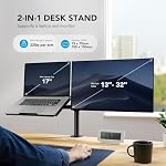 HUANUO Monitor and Laptop Mount with Tray for 13-32inch, Fully Adjustable Laptop Notebook Desk Mount up to 17 inch, Weight up to 22lbs, Extension with Clamp and Grommet Mounting Base