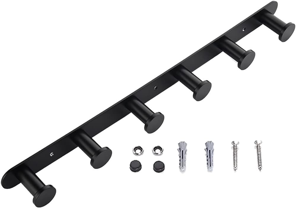 MOBYAT Towel Hooks,Bedroom Coat Hook Bathroom Wall Hook Rack with 6 Hooks Kitchen Robe Hanger Wall Mount