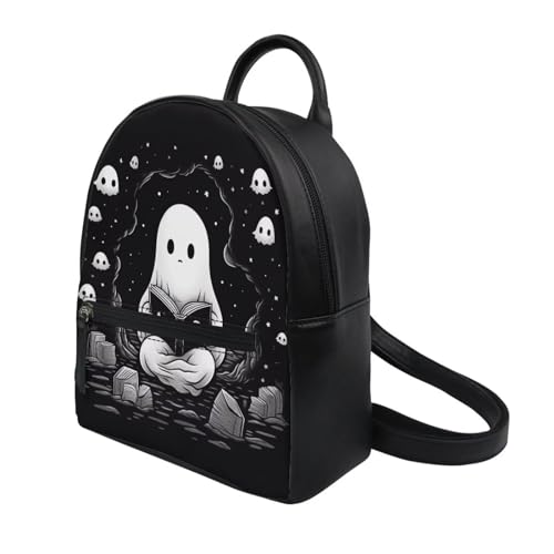 ZOUTAIRONG Halloween Cute Ghost Mini Backpack for Women Girls Purse Cartoon Skull Small Backpacks Leather Shoulder Bag Wallet Kids Back Pack College Daypack Travel Bag Black2