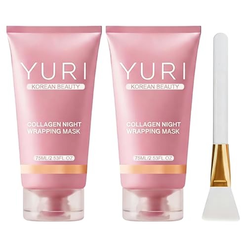 Yuri Korean Glass Skin Collagen Mask Collagen Night Wrapping Mask Korean Skin Care Collagen Overnight Glass Skin Peel off Face Mask Reduce Fine Lines & Dullness (2pcs)