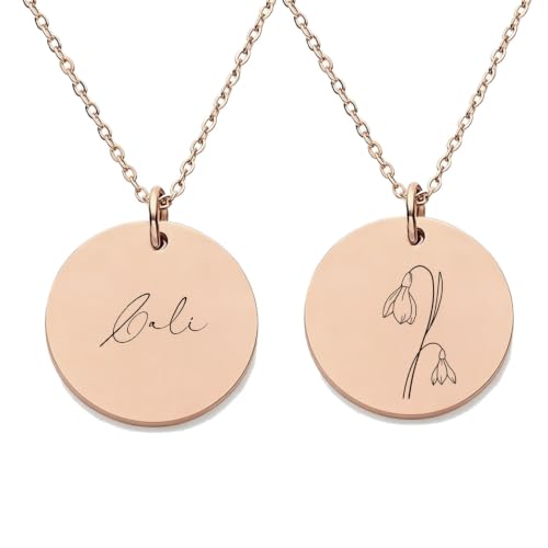 HUAN XUN Custom Cali Name Necklace with Birth Month Flower for Women