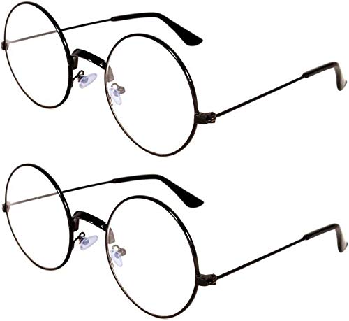 HIPPON Unisex Adult Round Sunglasses Clear Frame, Clear Lens (Medium) - Pack of 2