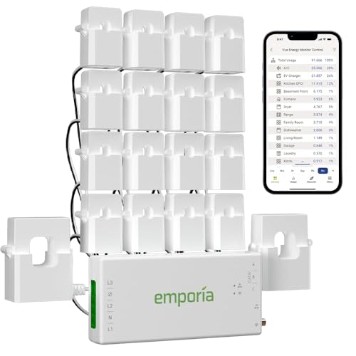 Emporia Vue 3 Home Energy Monitor - Smart Home Automation Module and Real Time Electricity Usage Monitor, Power Consumption Meter, Solar and Net Metering for UL Certified Safe Energy Monitoring by EMPORIA - Used condition - US$189.99