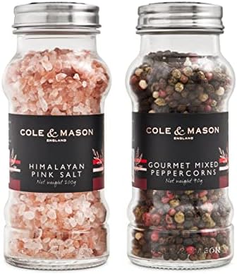 Cole & Mason Luxury Gift Salt & Pepper Refill – Himalayan Pink Salt & Gourmet Peppercorns – Grinder Refills for Kitchen Accessories