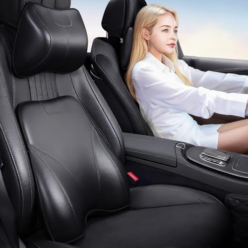 Erivis Memory Foam Car Headrest Neck Pillow Lumbar Support Cushion for Toyota RAV4 Camry Tacoma Corolla Tundra Grand Highlander 4Runner Sienna Accessories, for Long Trips Driving Home Office