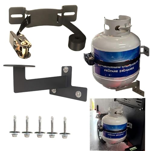 RV Propane Tank Cylinder Rack and Trailers Secure Exchange Propane Cylinder Mount for Campers, Trailers & Outdoor Use (Fits Standard 20-30lb Tanks) (Black with Bottom Bracket)